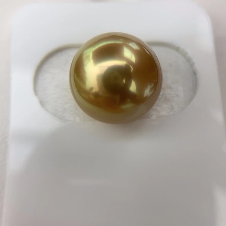 裸珠未镶嵌海水珍珠14.4mm正圆浓金金绿色小极光