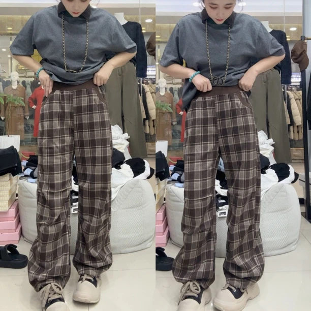 DD-（格子随机不对称）格子加绒休闲裤（发货3-5）