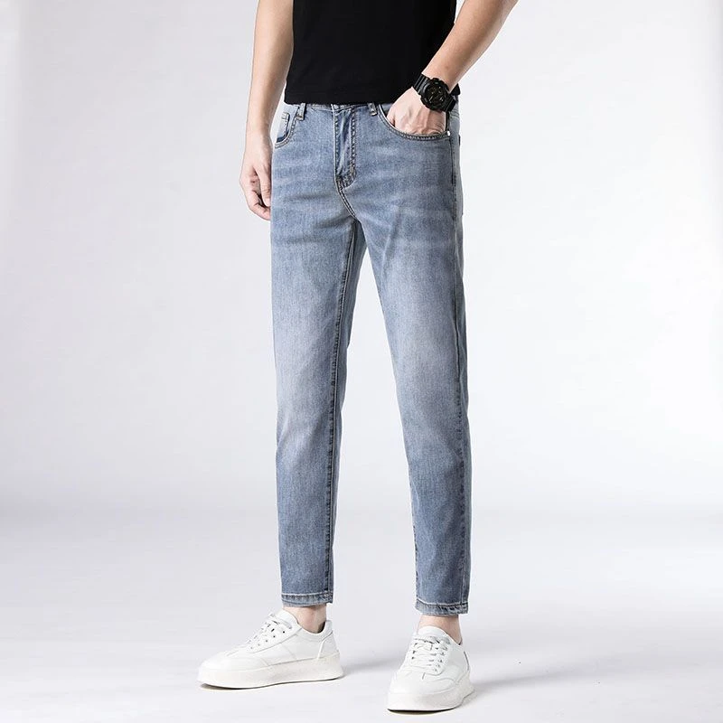 男士修身小脚弹力百搭高端商务休闲九分裤2025夏季百搭九分牛仔裤