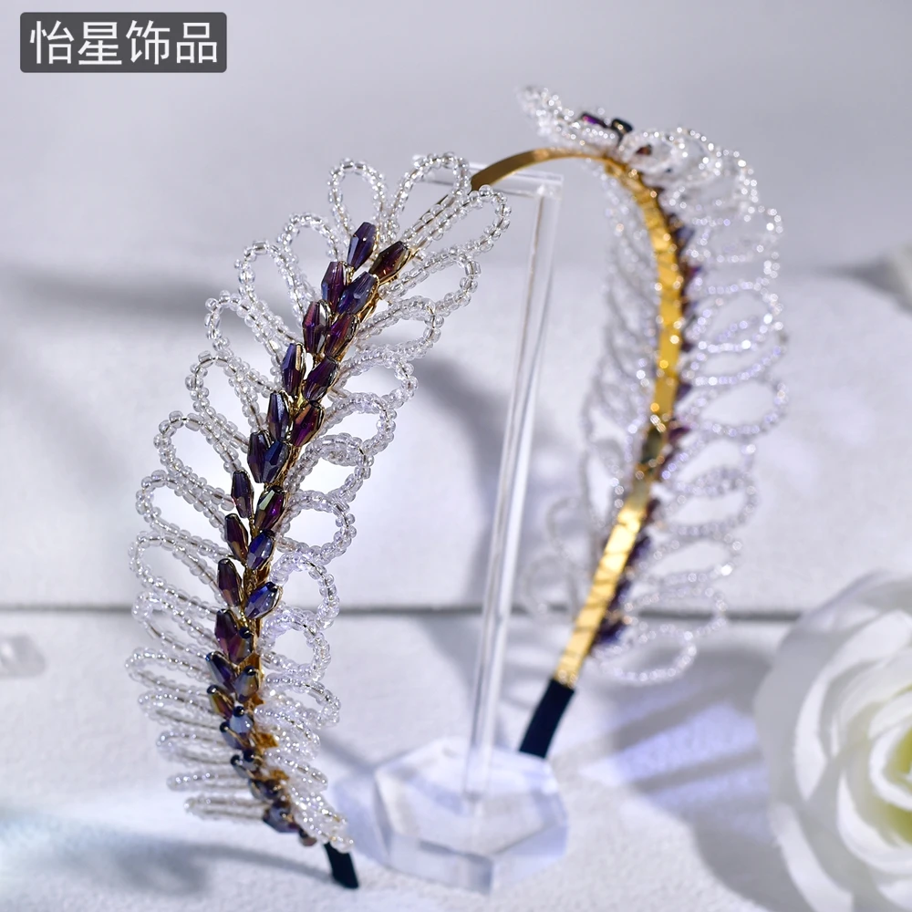 怡星新款手工串珠造型发箍时尚百搭渐变水晶头饰上班族发饰A316
