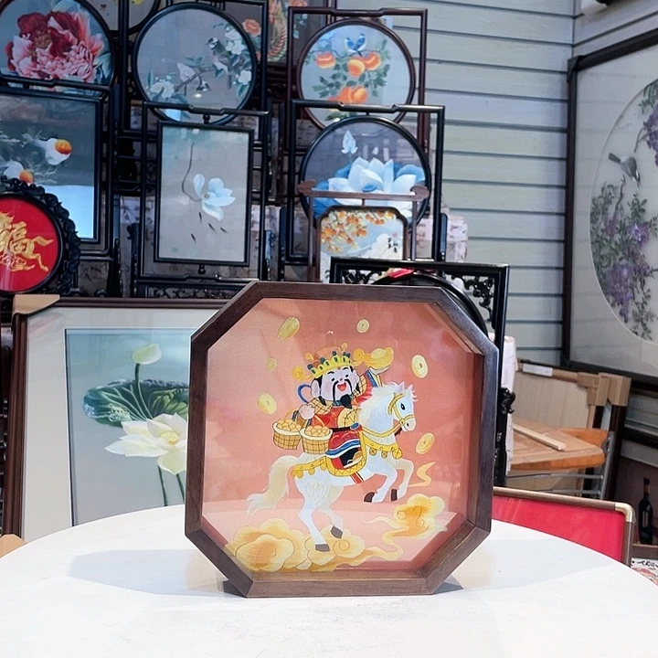 织绣苏绣摆台胡桃木手工双面