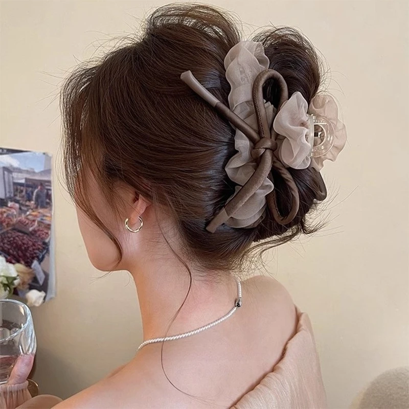 2025新款网红发夹气质蝴蝶结头发半扎发头饰大号后脑勺鲨鱼夹发饰