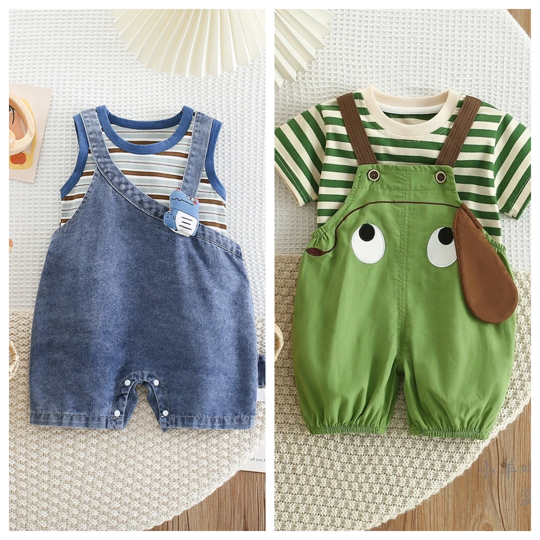 到手2件]新款夏季婴幼薄款洋气男女宝宝可爱时尚连体衣哈衣爬服