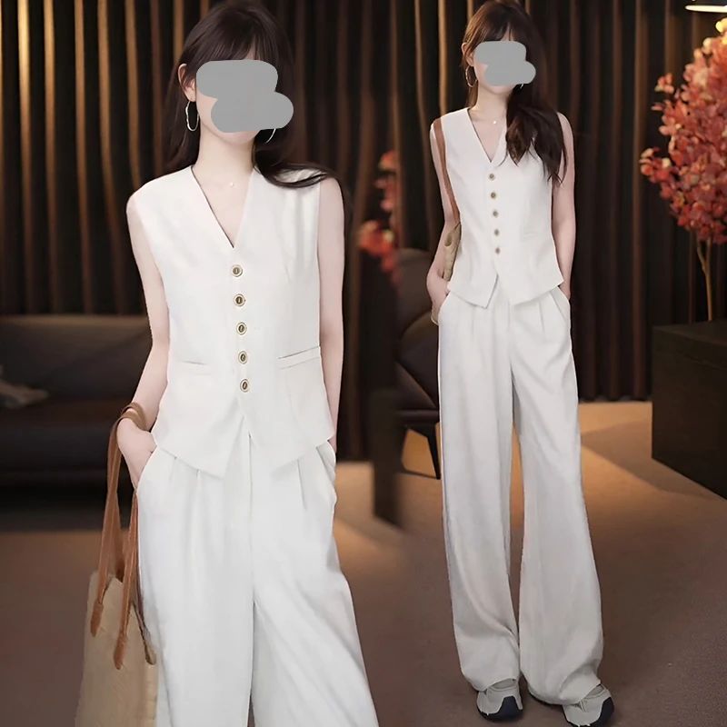 小香风气质马甲套装女2025夏季出游穿搭松弛感气质阔腿裤两件套