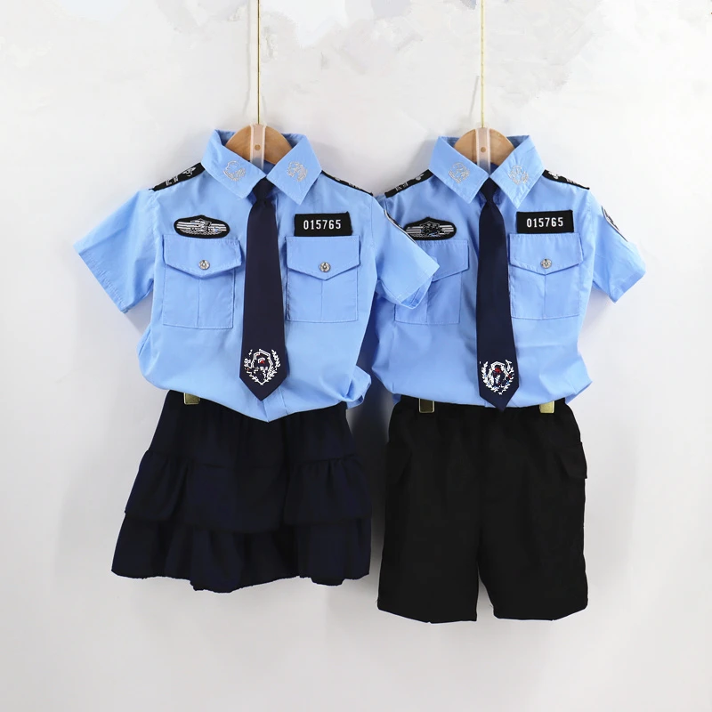 六一儿童夏款警察套装男女童警官服幼儿园角色扮演小交警演出服短