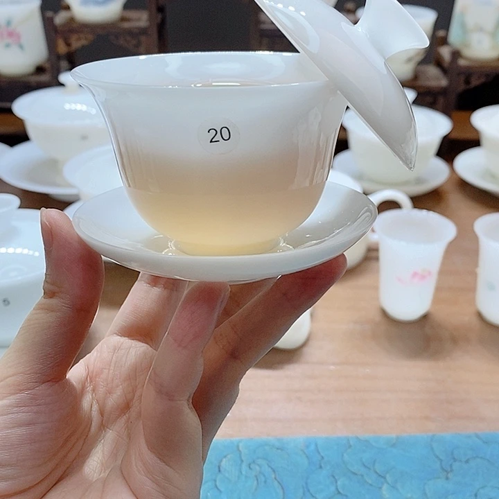 瓷片高端冰种玉瓷盖碗茶杯