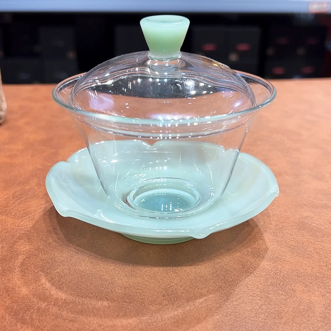 禾器荷叶盖碗浅玉色