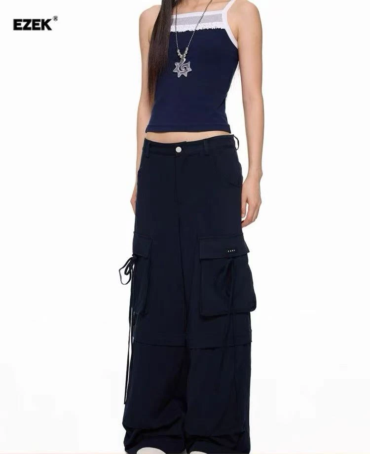 【直播间清仓款 No退No换】EZEK简约褶皱休闲工装裤黑色直筒可拆卸