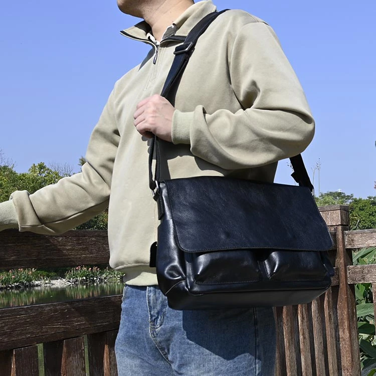 新款疯马牛皮单肩包真皮头层牛皮公文包休闲简约斜挎包男士电脑包