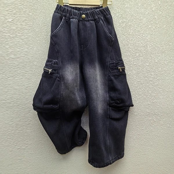 男童加绒裤子羊羔绒秋冬大儿童一体绒牛仔裤2024新款冬季加厚棉裤