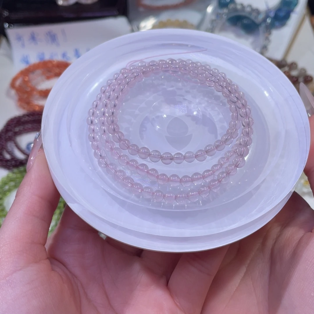 未镶嵌手链水晶莫粉粉水晶三圈4+