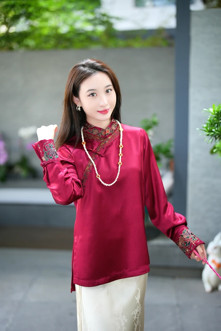 蓝大【听潮】醋酸新中式长袖上衣7278