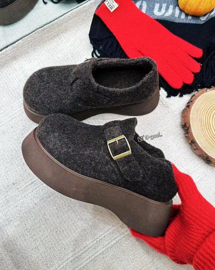 【鞋爱】668毛呢厚底保暖勃肯鞋秋冬款