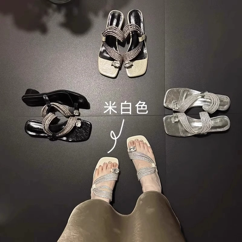 舒适款水钻套趾粗跟凉拖鞋女外穿2025新款高级感百搭时尚高跟凉鞋