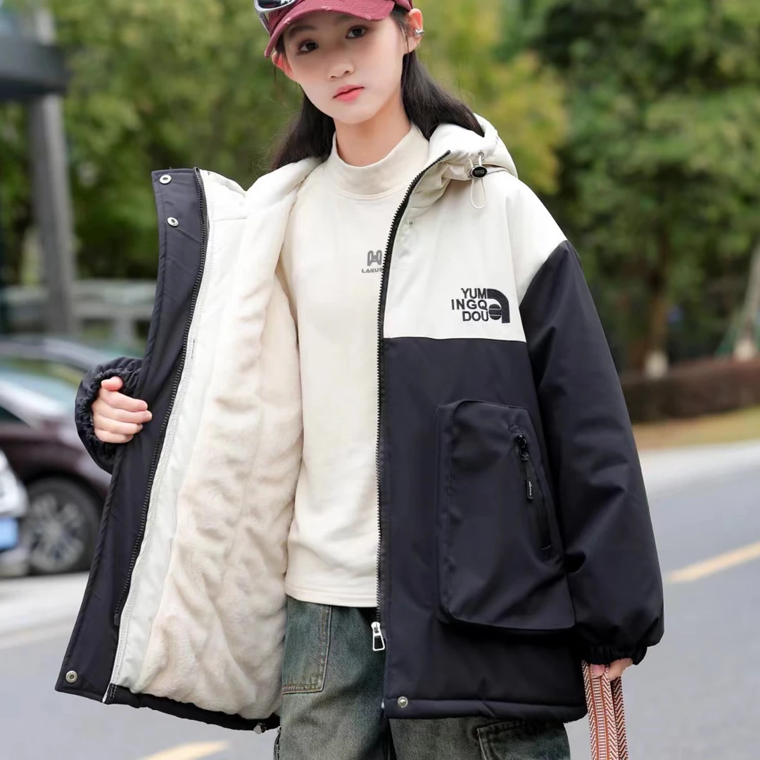 青少年女大童素与简高品质秋冬厚外套超厚实加绒