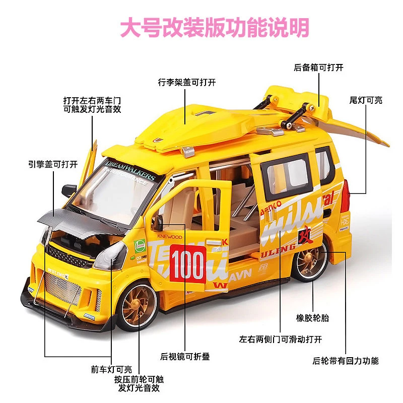 儿童玩具车五菱车模五菱宏光模型合金车改装面包车回力声光摆件