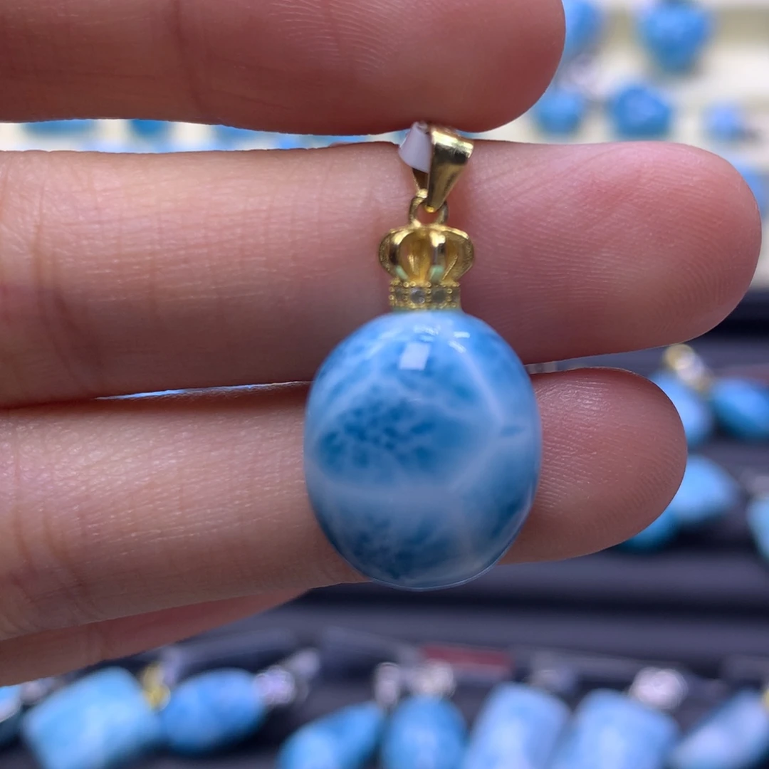 针钠钙石（海纹石）银S925镶嵌吊坠(不含链)蛋面吊坠色差略异