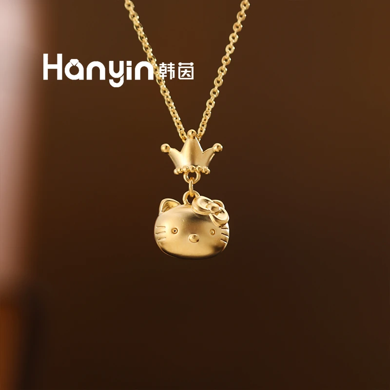 铜合金项链 时尚百搭设计感王冠KT猫咪项链