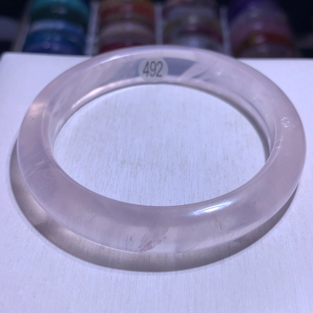 水晶银S925镶嵌手镯粉晶64圈492