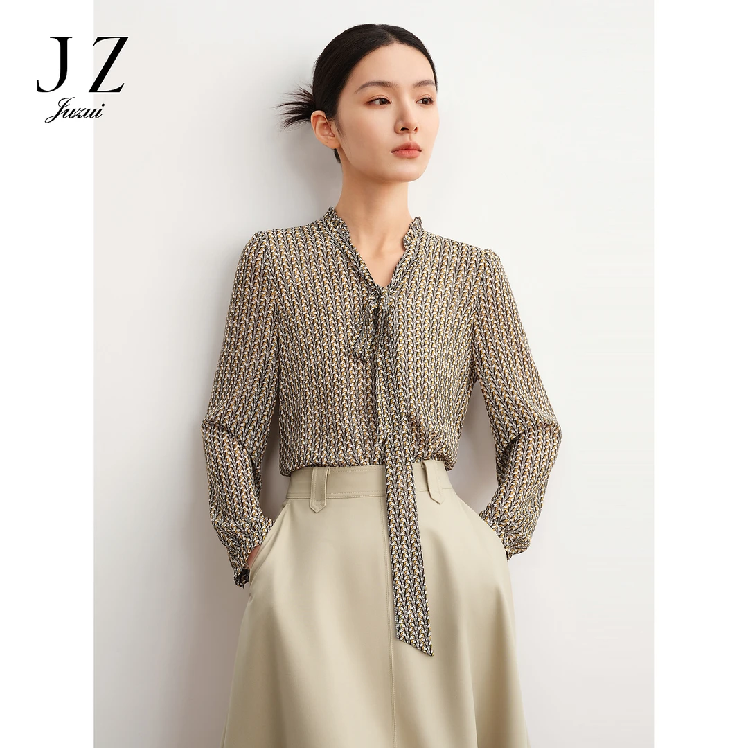 【辛小北专属】JZ玖姿JWDQ80307商场同款复古通勤印花短袖上衣女