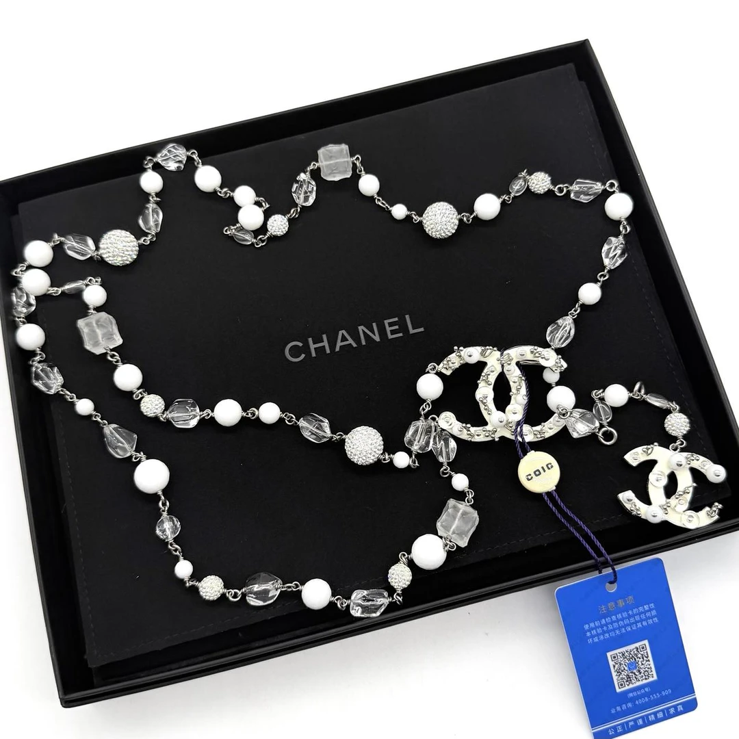 95新 Chanel/香奈儿 Chanel 珐琅双C冰块琉璃珠珠腰链项链 二手
