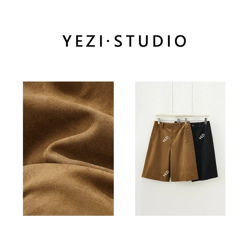 【麦丘骑士裤 】复古小腔调重工水洗麂皮绒宽松阔腿五分裤25436022