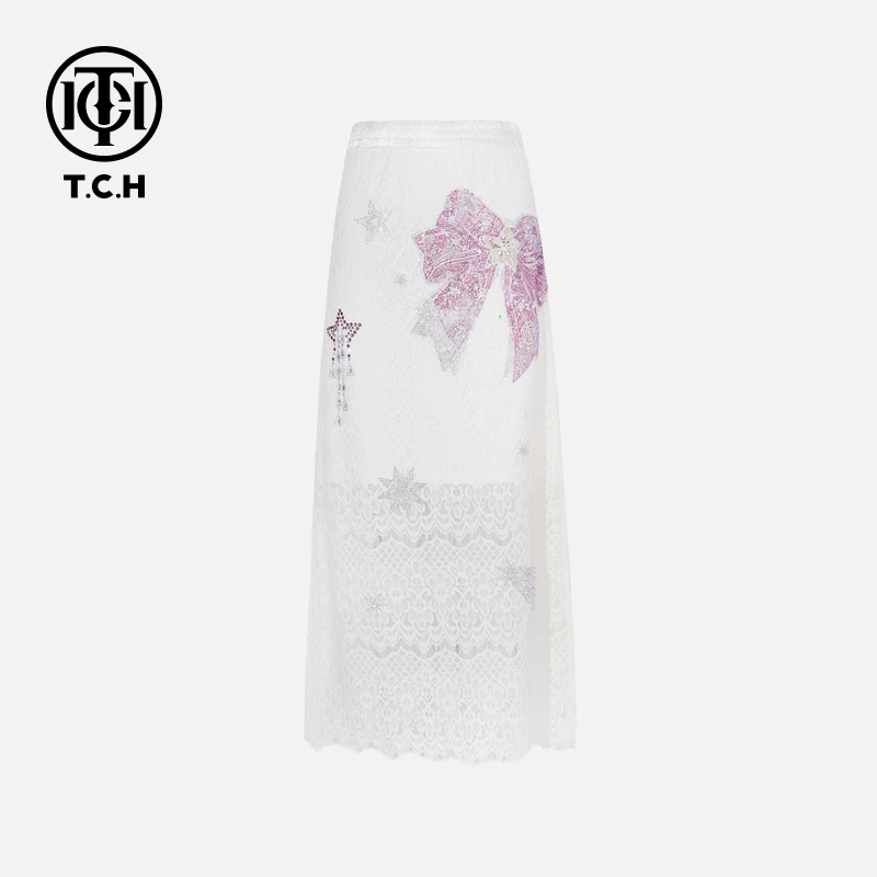 TCH私服烫钻工艺时尚休闲百搭蝴蝶结半裙女T75B22E5052轻奢tch