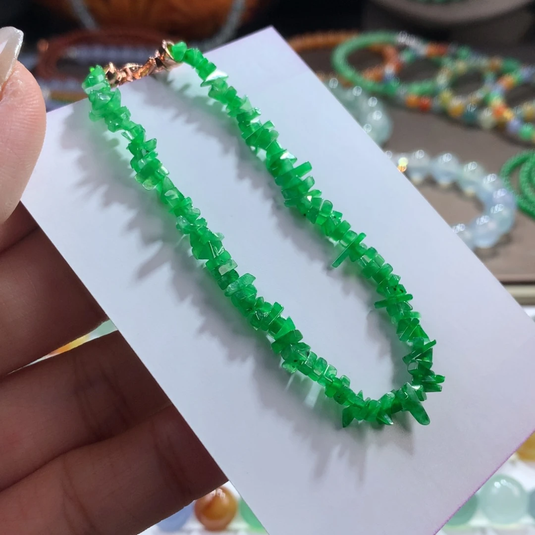 翡翠未镶嵌手链冰种正阳绿碎冰冰手链