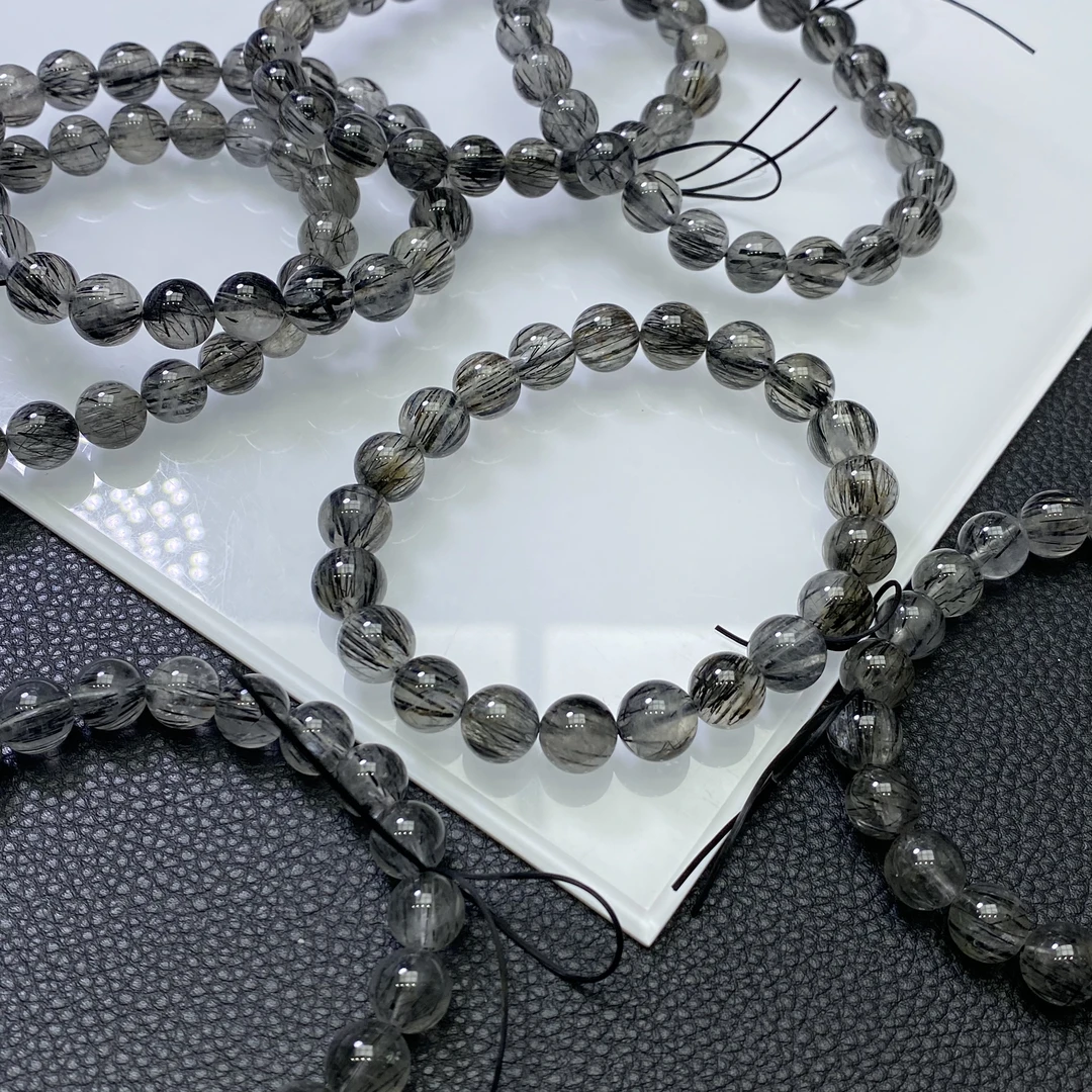 「戴琴珠宝」FR5002-黑发晶9mm左右手串（多样性发其一）