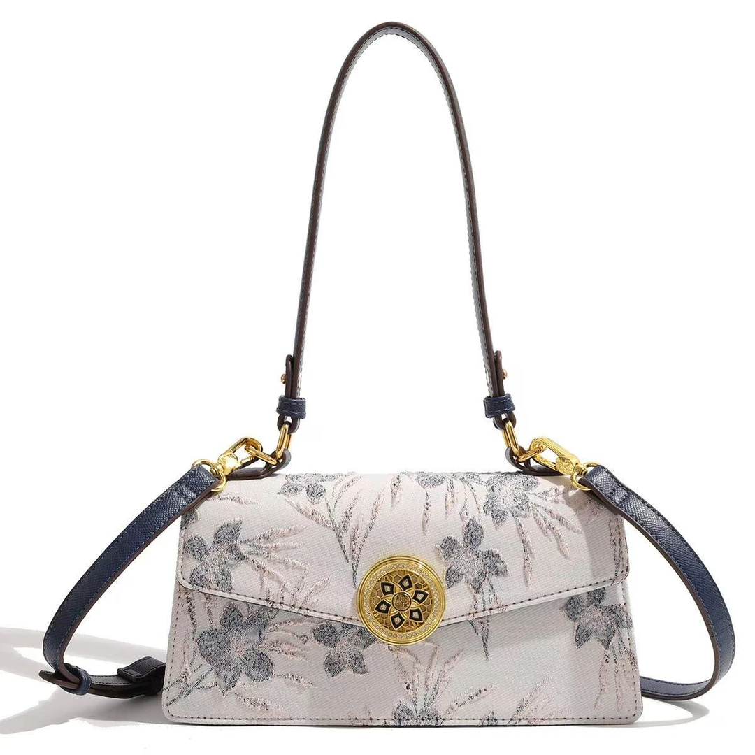 时尚百搭女士斜挎包气质刺绣法棍包通勤单肩腋下包A0534