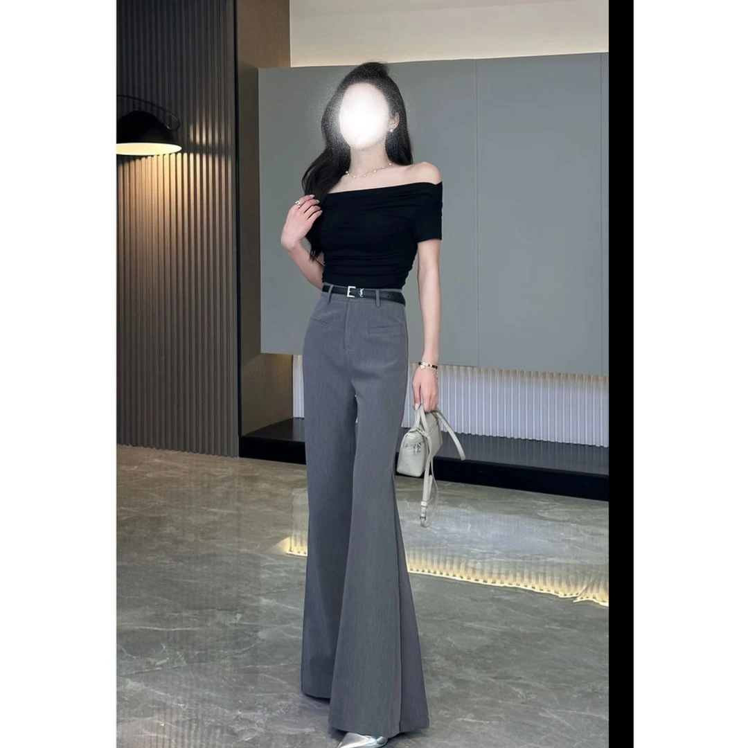 现货【Bu退换】自制款设计款气质高腰捏褶喇叭西裤