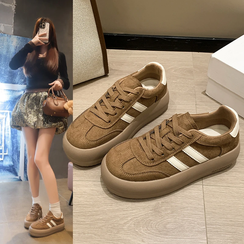 德训鞋女复古阿甘鞋2025秋冬季新款棕色百搭休闲运动板鞋勃肯单鞋