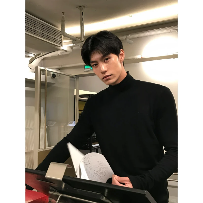 半高领德绒男士内搭打底衫冬cleanfit高级感搭配大衣修身长袖t恤