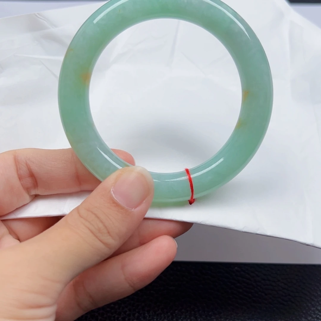 翡翠未镶嵌手镯天然翡翠A 货 54.7 胖圆 果绿洒金