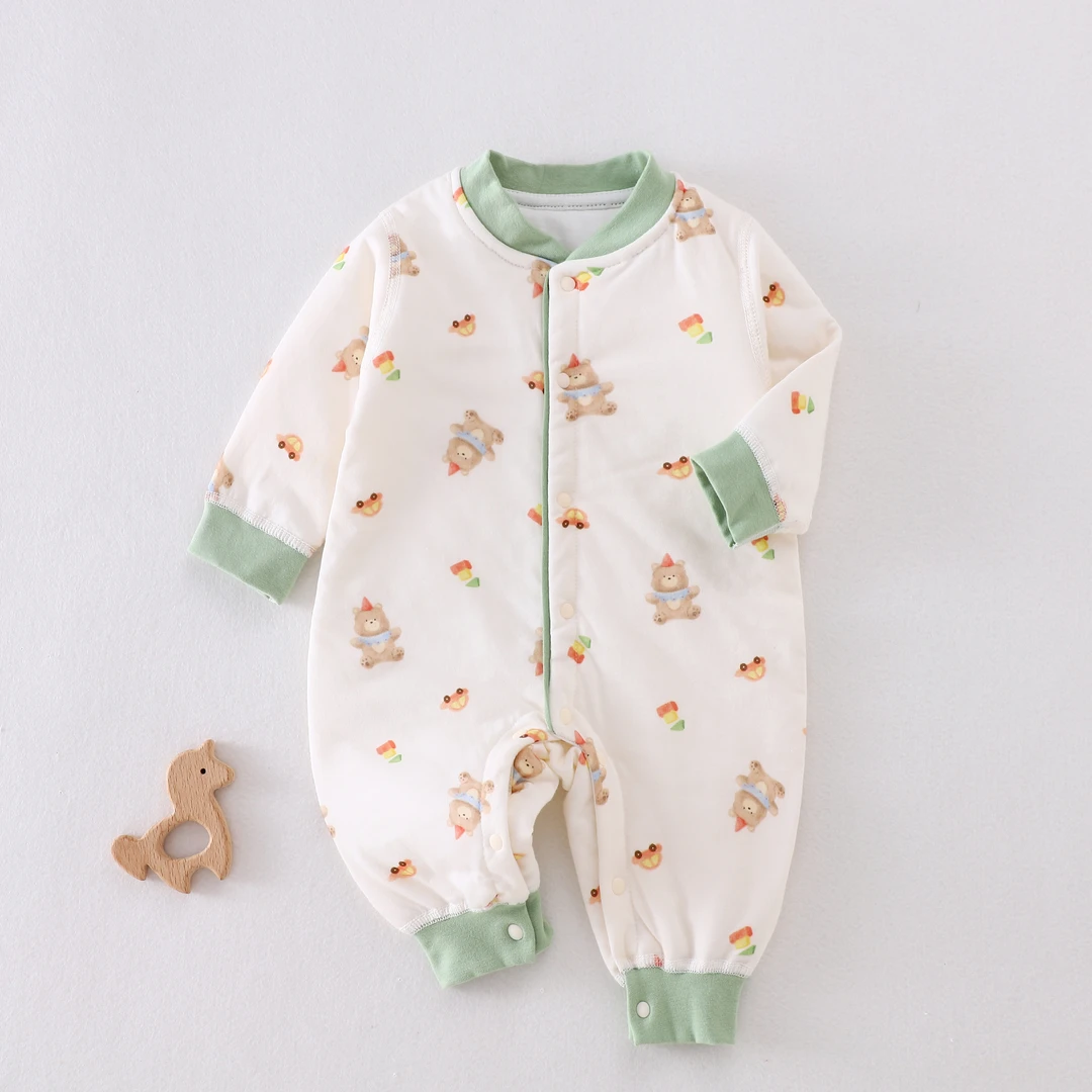 秋季新品40克薄棉连体新生儿爬服睡衣外出棉服连体婴幼童外套