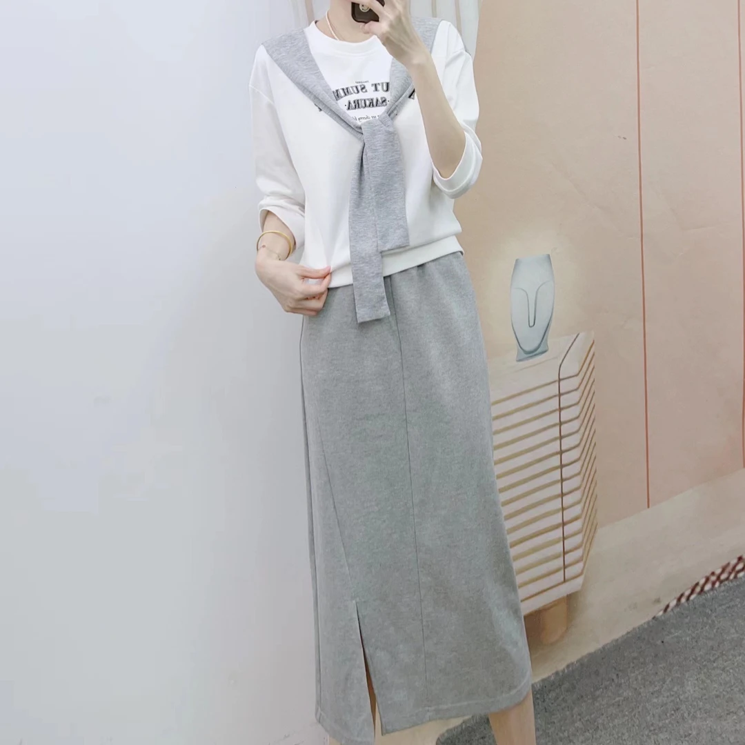 025清D3休闲学院风上衣小衫+半身裙两件套裙