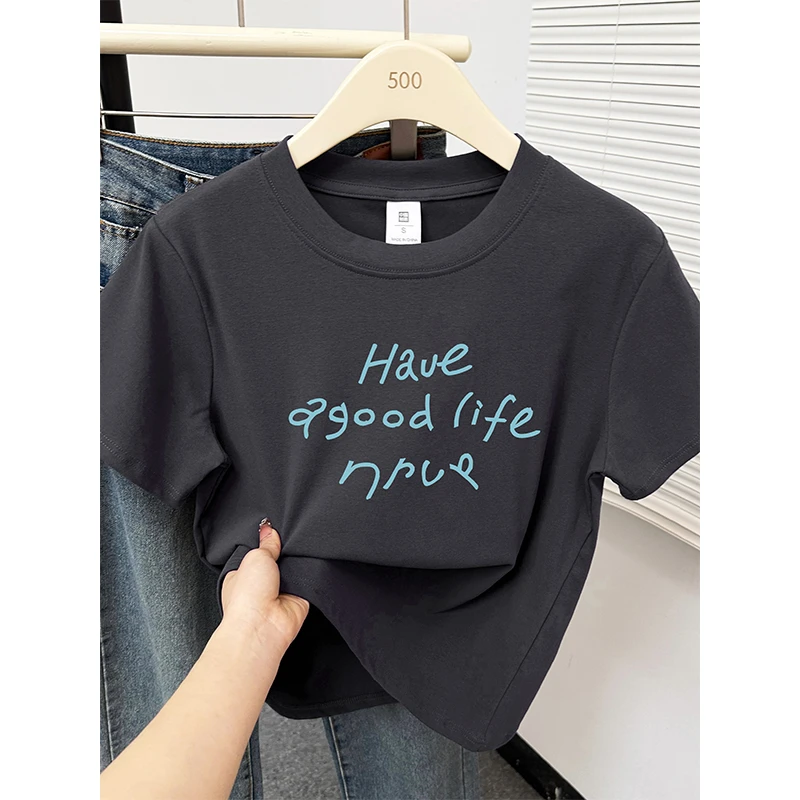 夏新款韩版休闲字母印花正肩短袖T恤大码女装圆领半袖体恤衫上衣