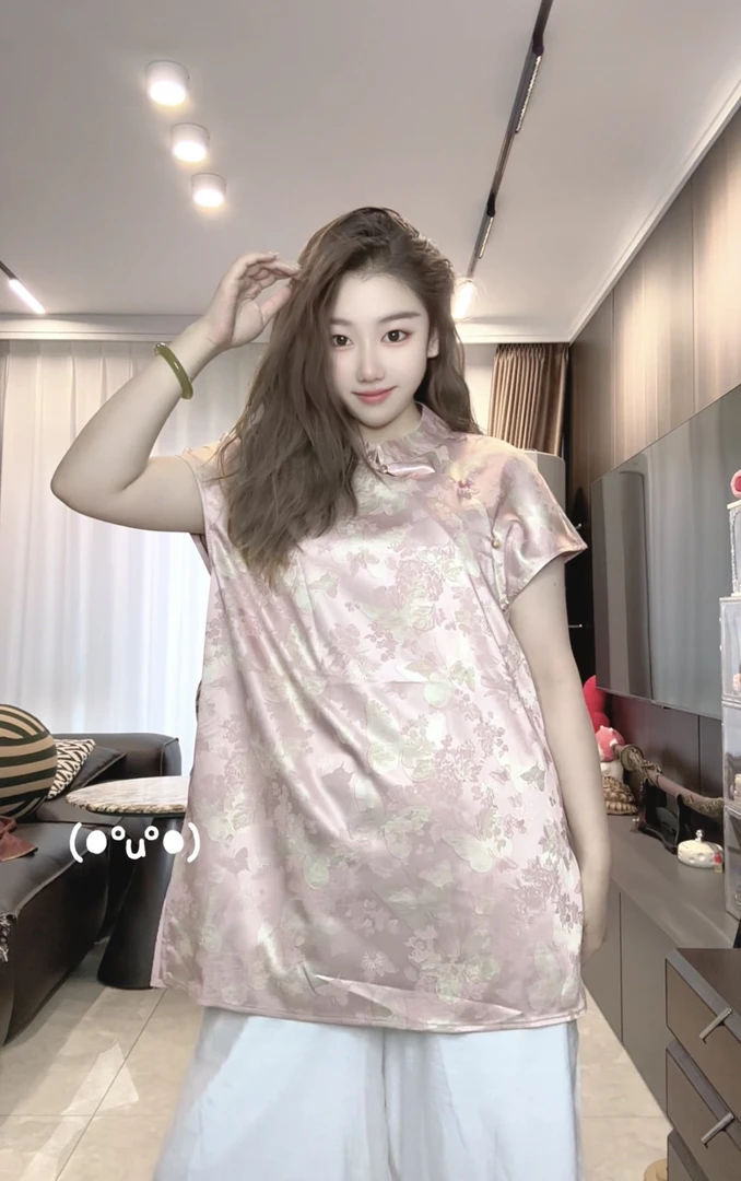 「66666」新中式提花套头上衣短袖打底夏新中式显瘦大码复古