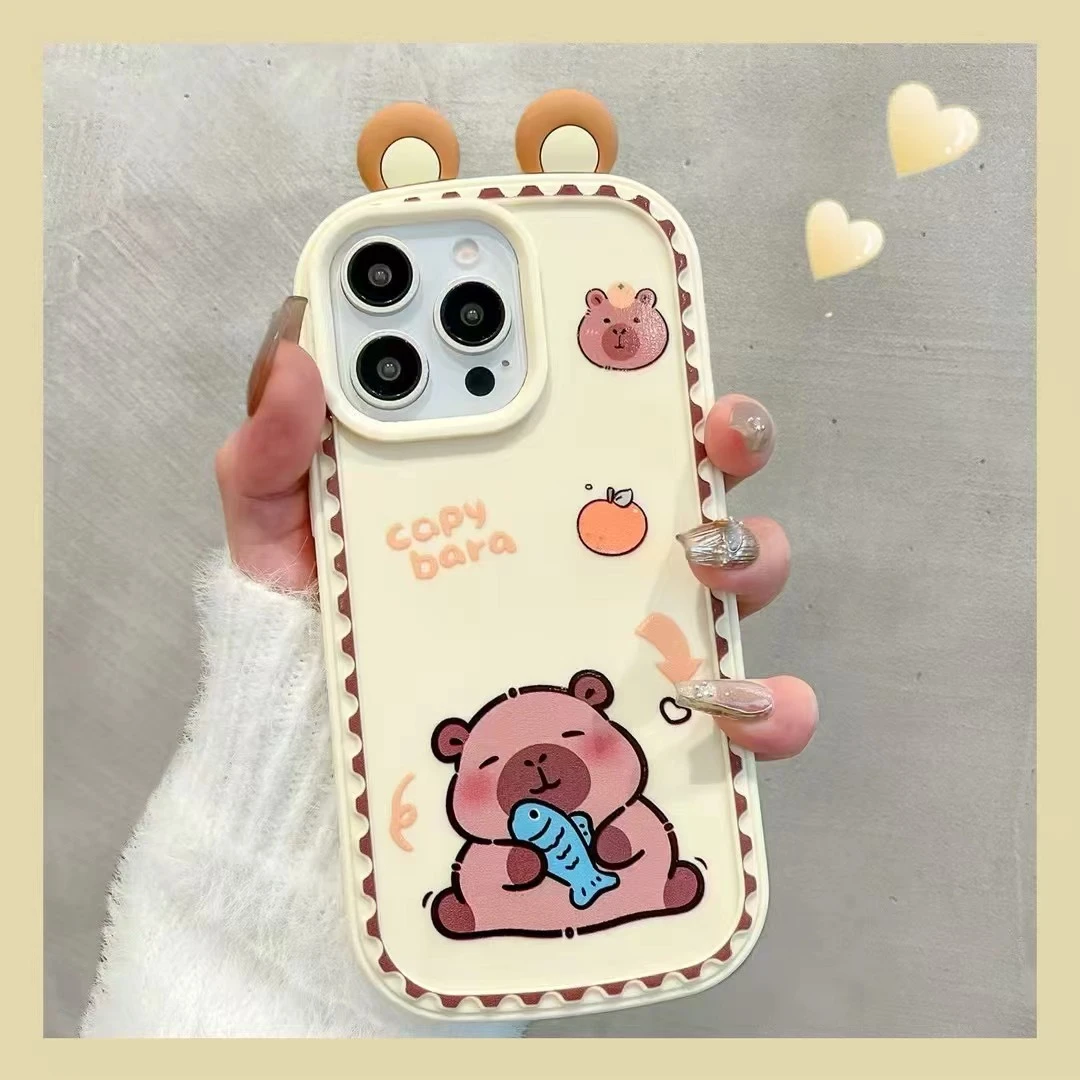 可爱小熊带挂绳适用苹果16手机壳iPhone15promax新款14防摔13女12