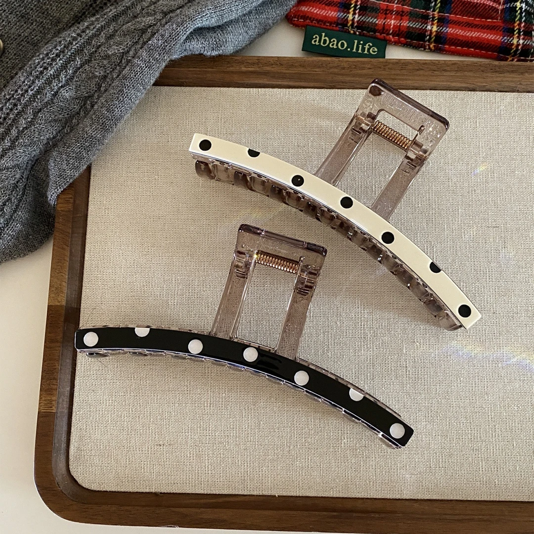 黑白波点一字大号抓夹高级感鲨鱼夹后脑勺盘发夹气质发抓发饰新款