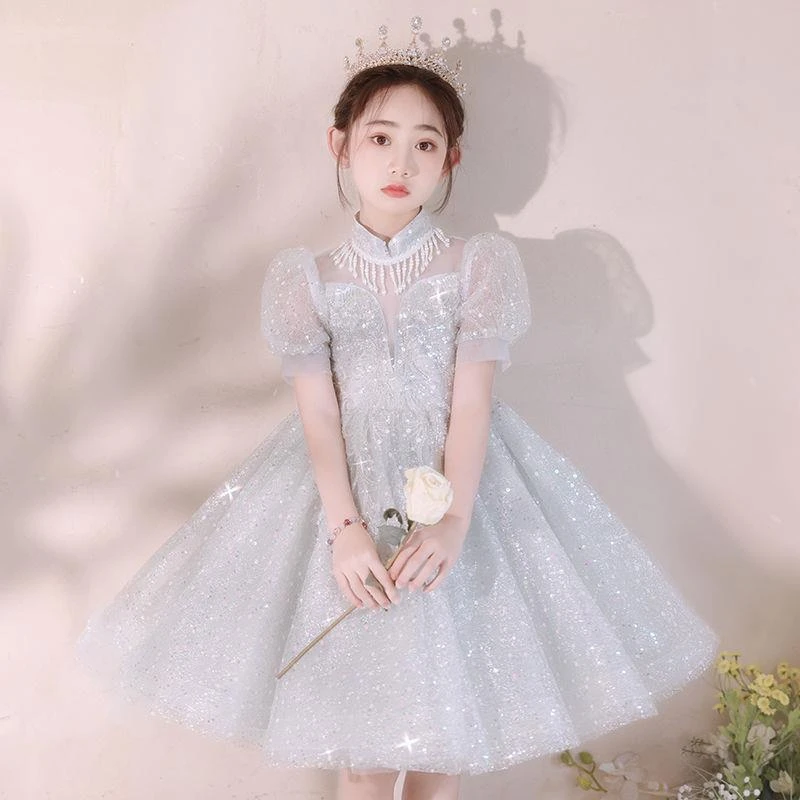 女童公主裙夏季钢琴演出服女孩生日花童主持人儿童轻奢小众礼服裙