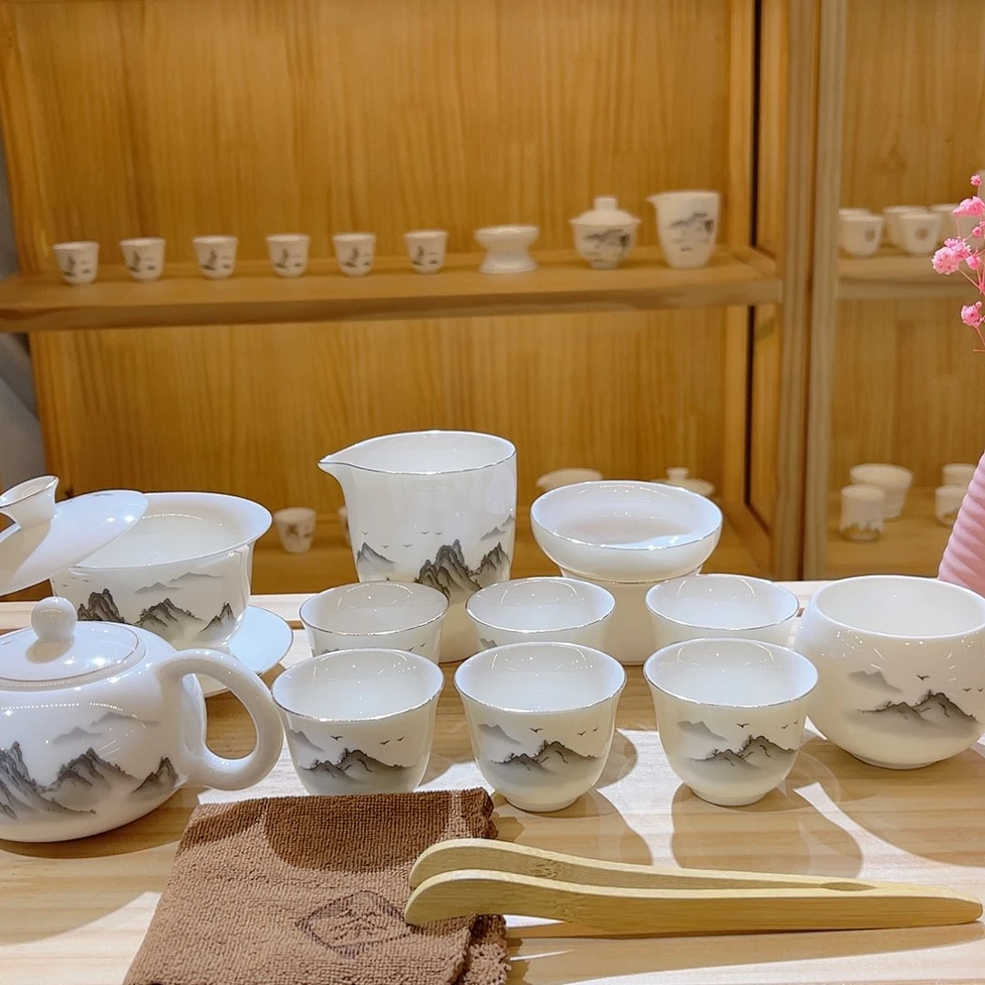 杯玄致羊脂玉瓷茶具套装