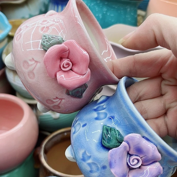 多肉绿植陶瓷花盆9.9包邮，有孔