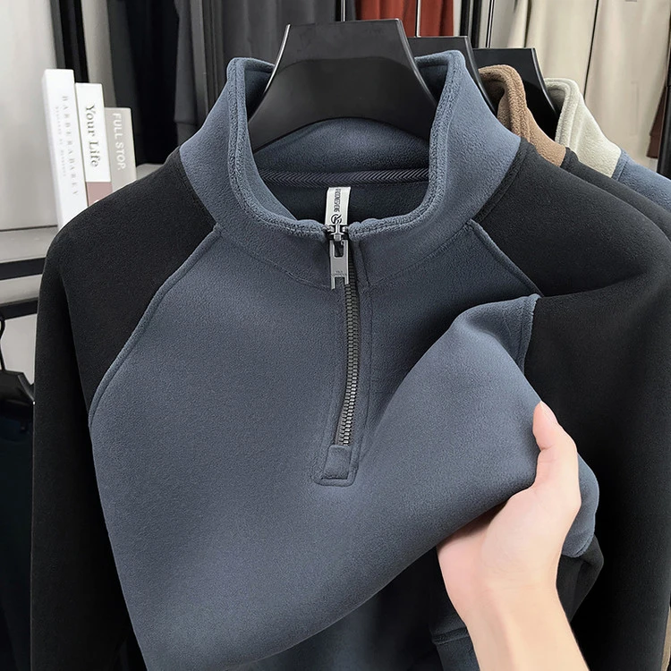 男士秋冬季新款半拉链卫衣奥利绒立领套头外套加厚保暖休闲抓绒衣