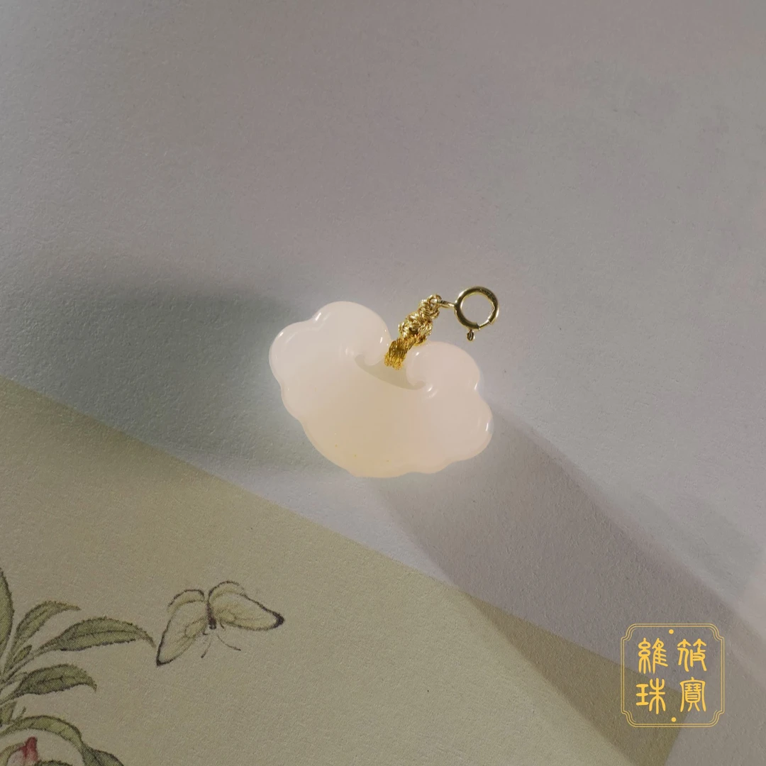 136【琢朴】18K金浅藕粉平安锁(厚款大号)