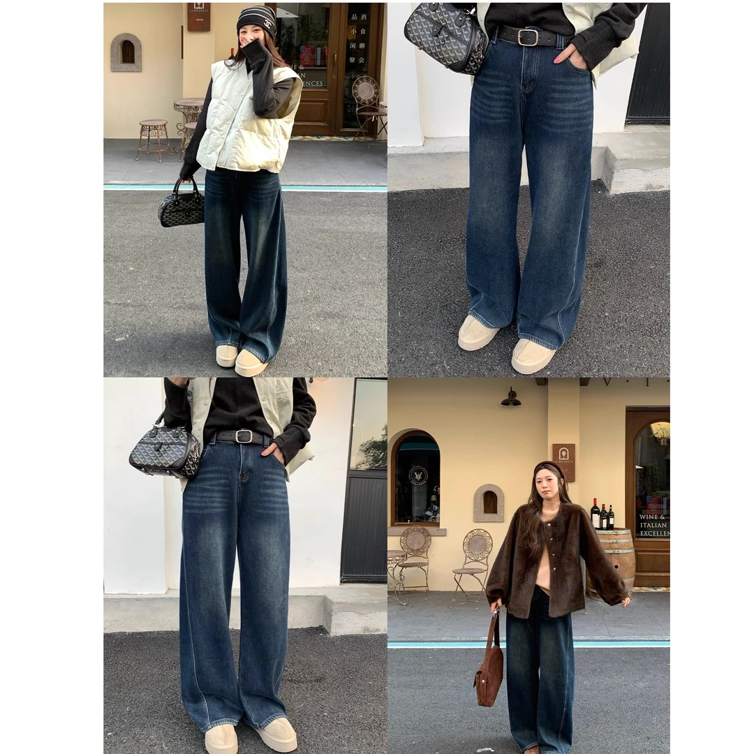 【NAZ佳怡微胖大码定制】复古宽松加厚直筒牛仔裤
