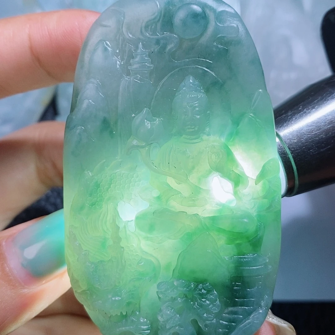 定制翡翠未镶嵌毛货付款后确认抛光