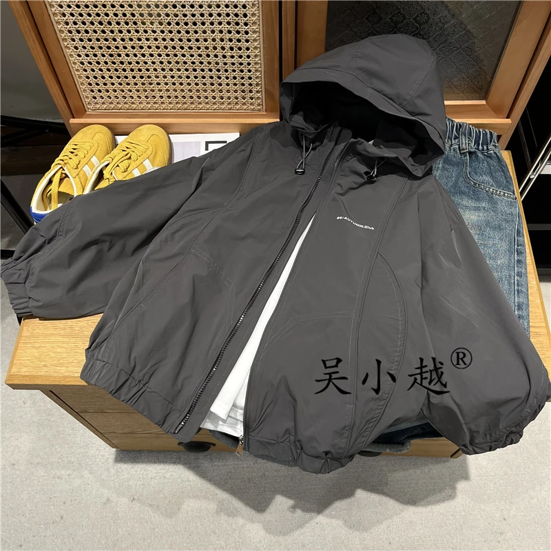 吴小越w1437男童连帽外套户外冲锋衣秋新款中长款设计师款风衣
