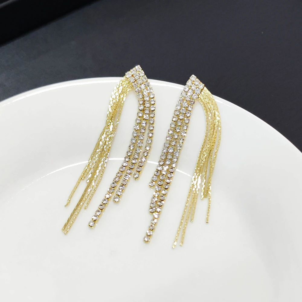 铜合金耳饰 气质轻奢时尚百搭欧美简约长款大气耳环N2264