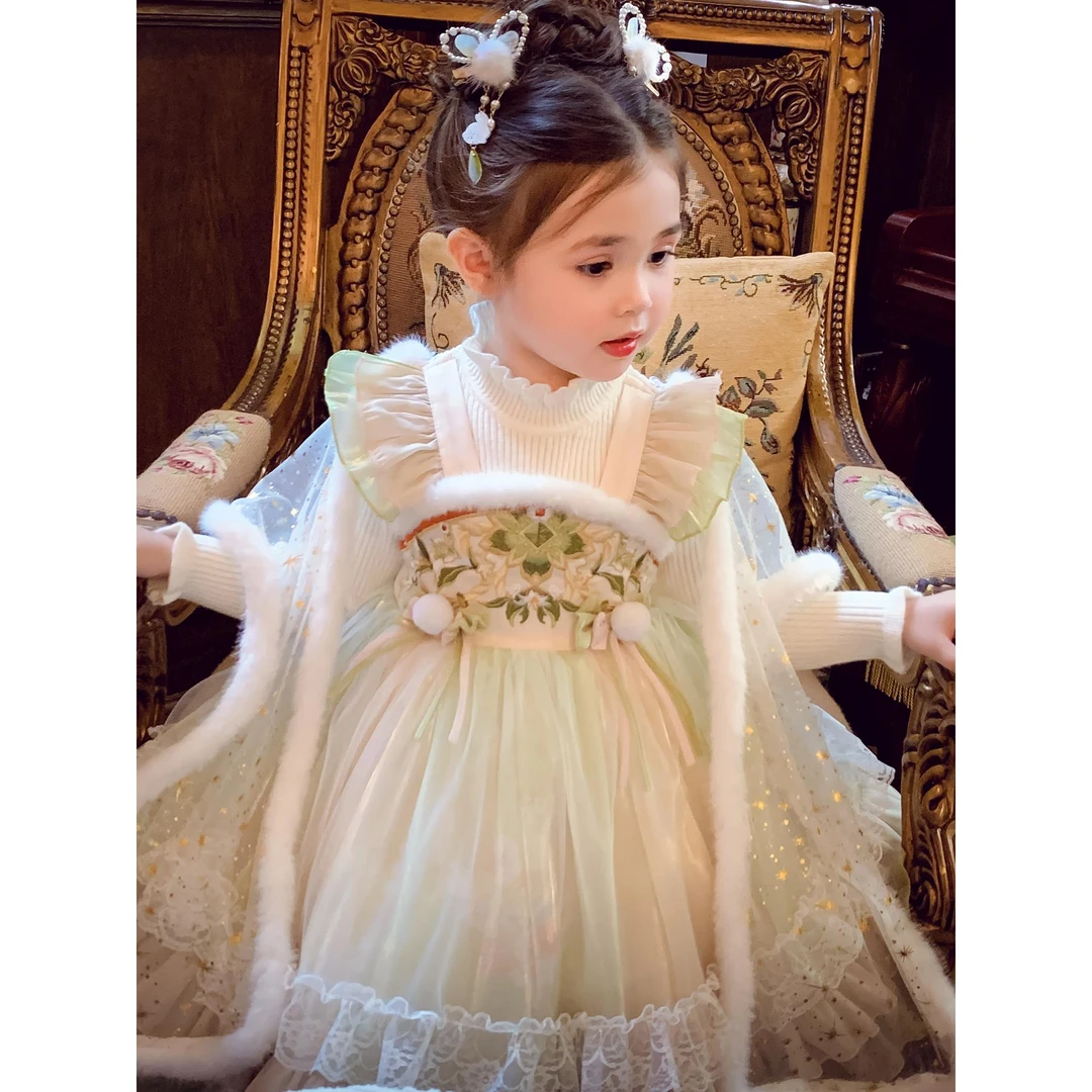 万达撤柜女童针织假两件长袖连衣裙冬装2026新款秋冬新款爆款洋气